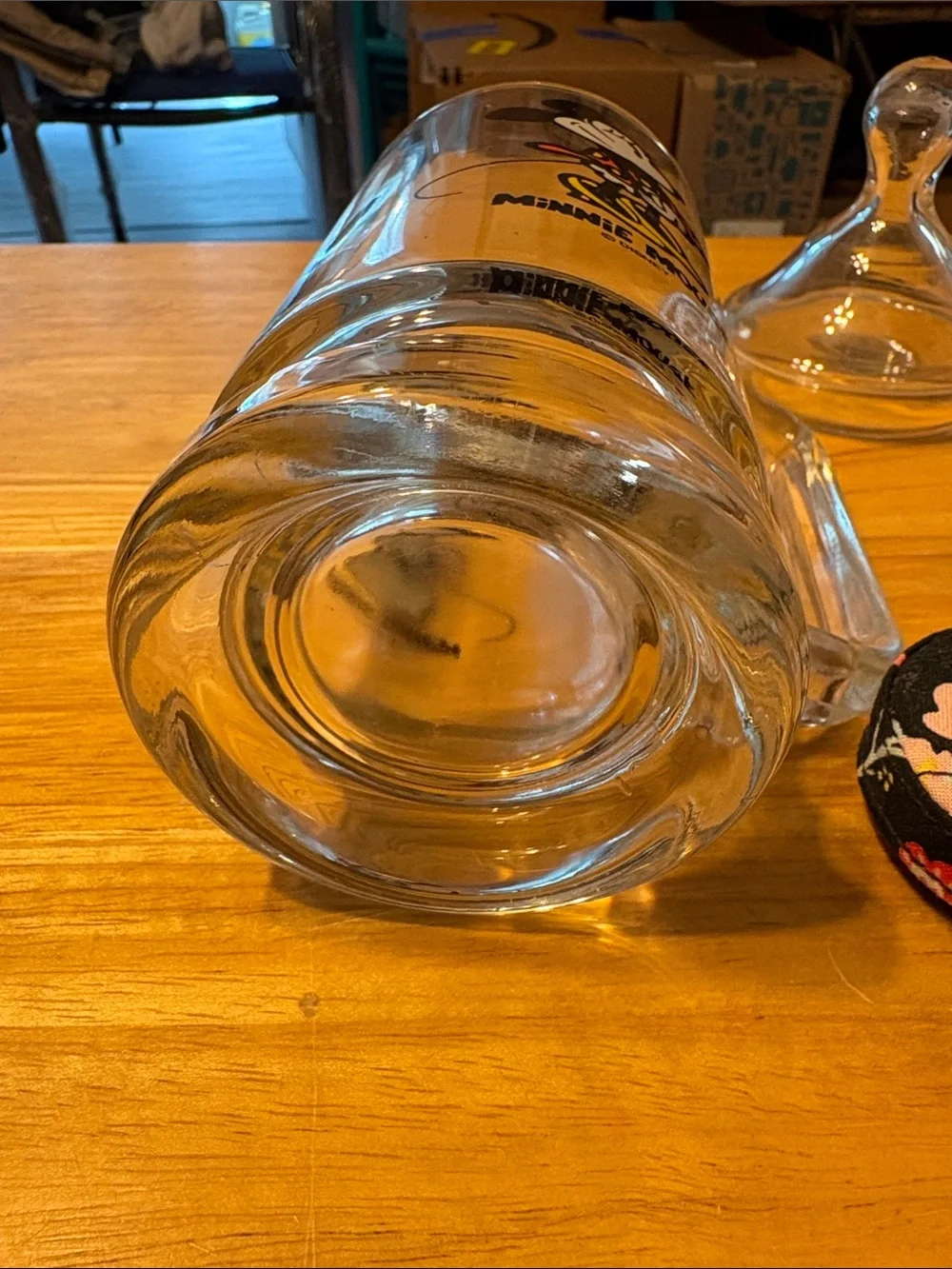 Disney Minnie Mouse Clear Glass Mug with Black and Red Graphic and Clear Lid